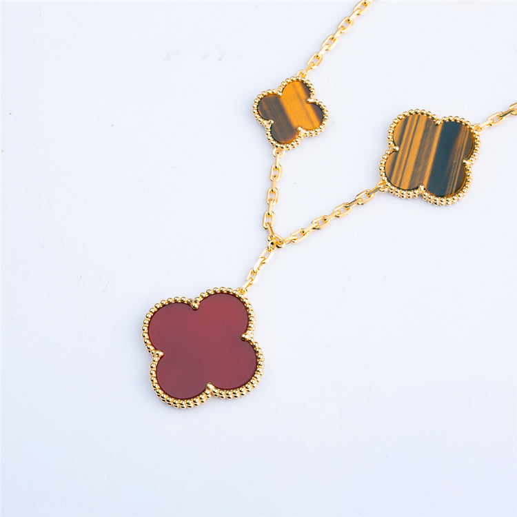 [Mystic]CLOVER BRACELET 5 MOTIFS CARNELIAN TIGER EYE