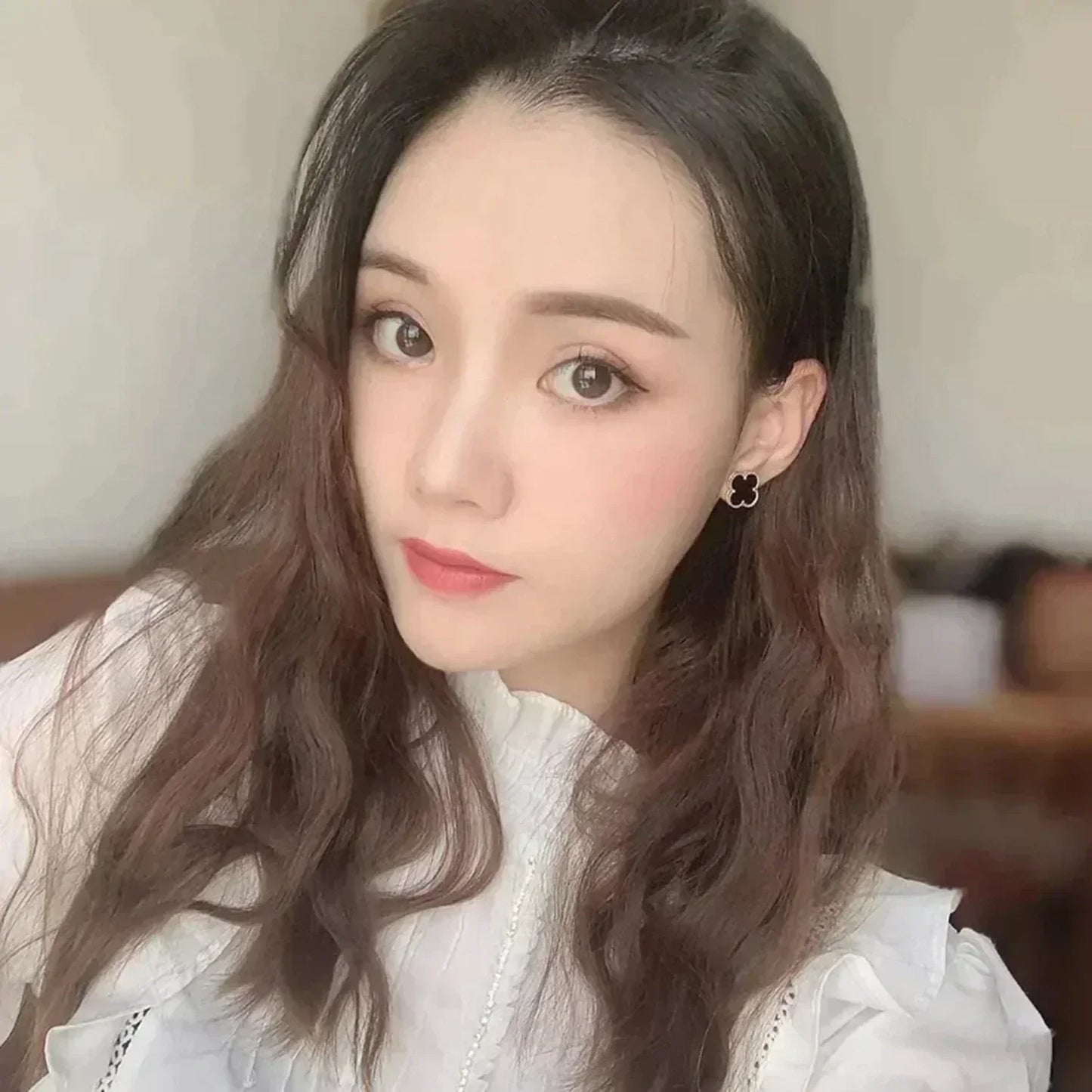 [Mystic]CLOVER MEDIUM 1 MOTIFS  ONYX STUD EARRINGS