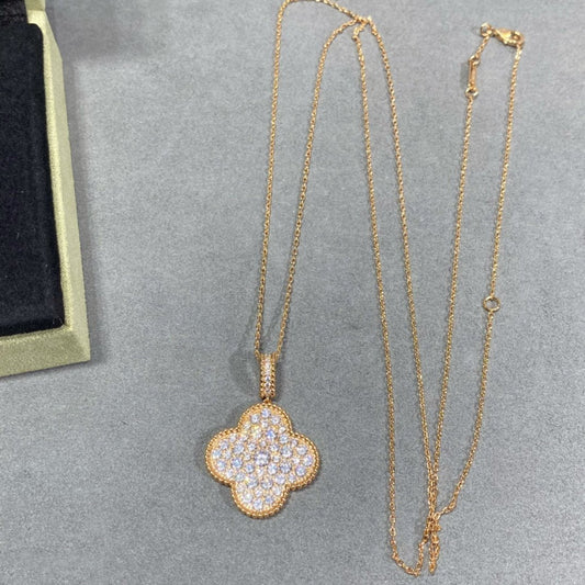 [Mystic]CLOVER 25MM LARGE PEDANT DIAMOND PAVED LONG NECKLACE