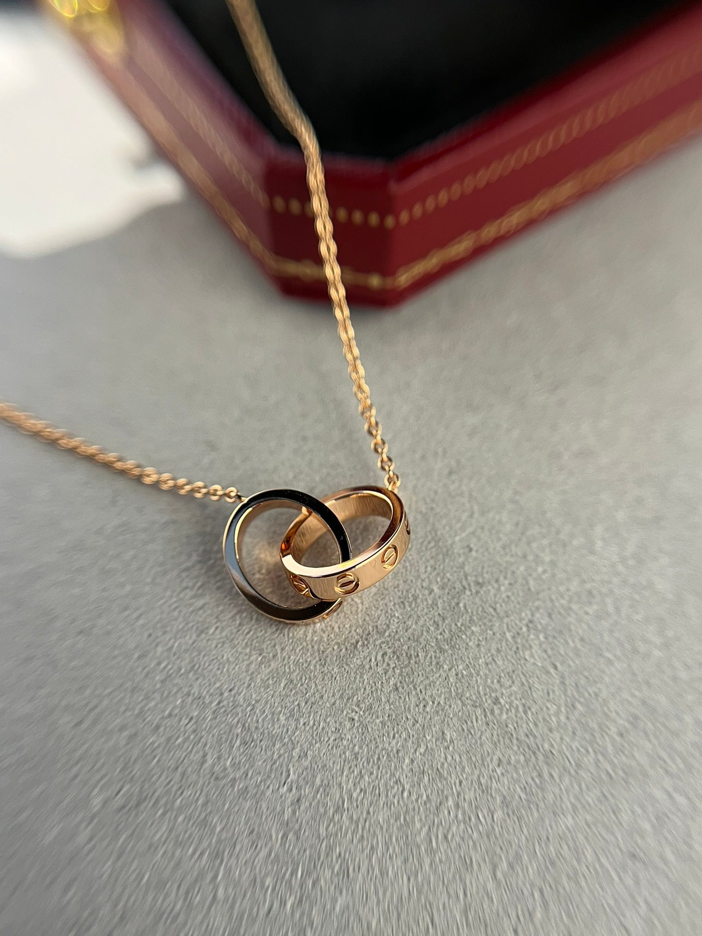 [Mystic]LOVE NECKLACE DOUBLE RING PINK GOLD