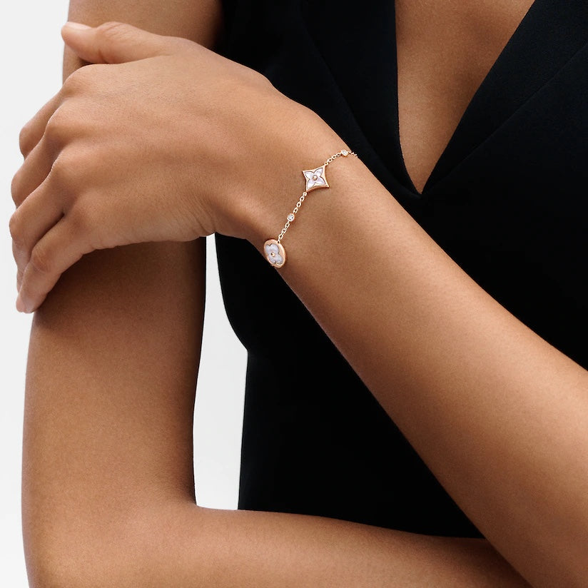[Mystic]STAR AND SUN 4 MOTIF WHITE MOP PINK GOLD BRACELET