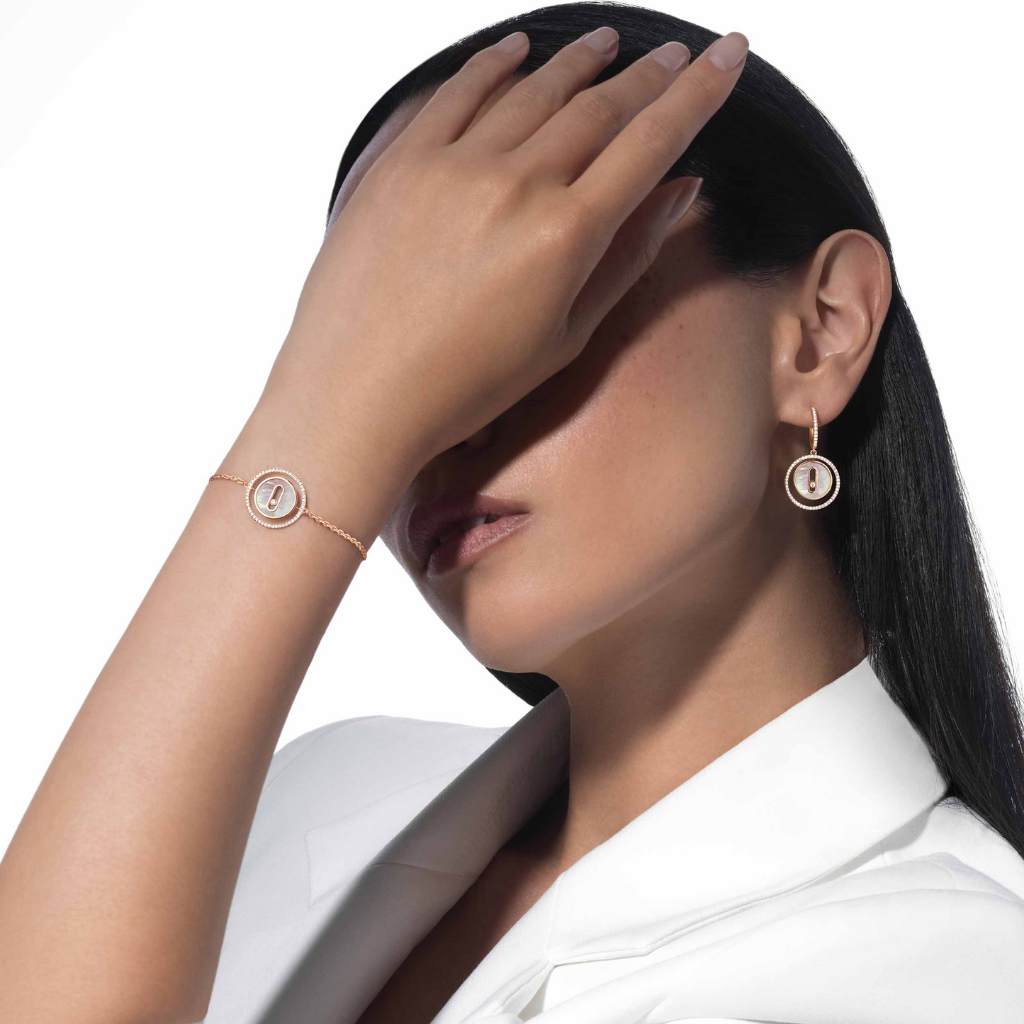 [Mystic ]Mystic  MOVE WHITE MOTHER OF PEARL PINK GOLD DIAMOND BRACELET