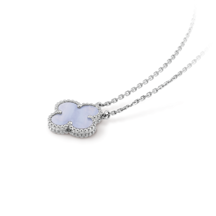 [Mystic]CLOVER 15MM BLUE CHALCEDONY NECKLACE SILVER