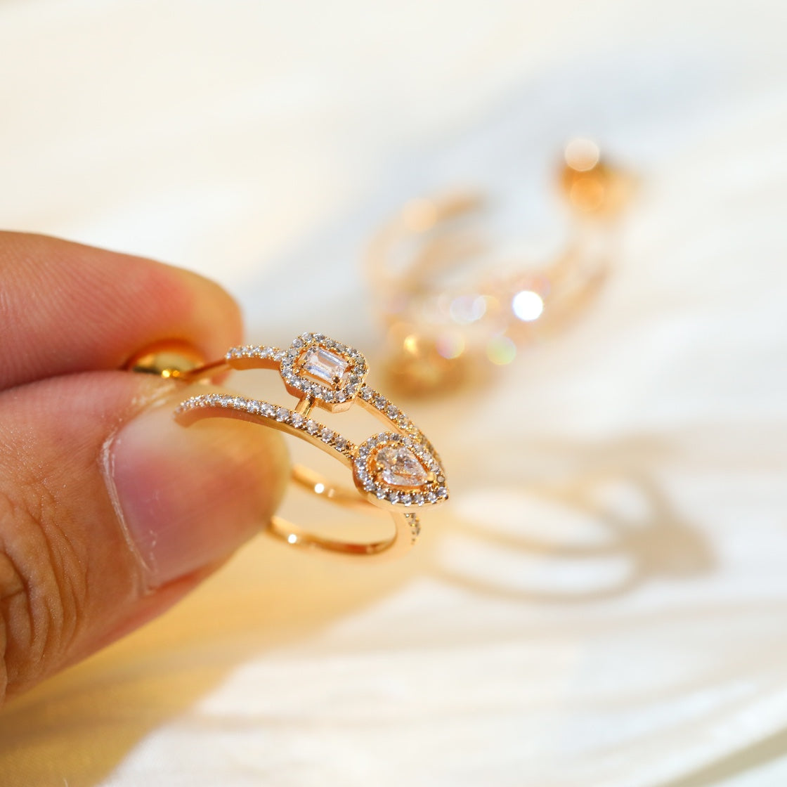 [Mystic ]CREOLES MY TWIN 2 RANGS SILVER DIAMOND EARRINGS