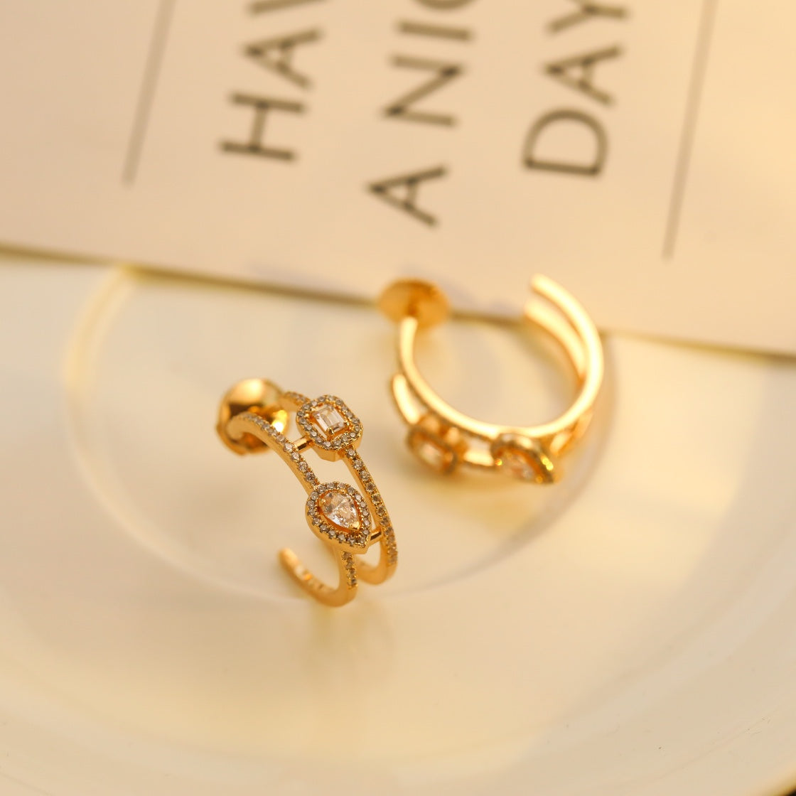 [Mystic ]CREOLES MY TWIN 2 RANGS SILVER DIAMOND EARRINGS