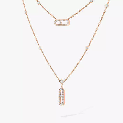 [Mystic ]2 Rows Rose Gold Diamond Pave_ Necklace Move Uno