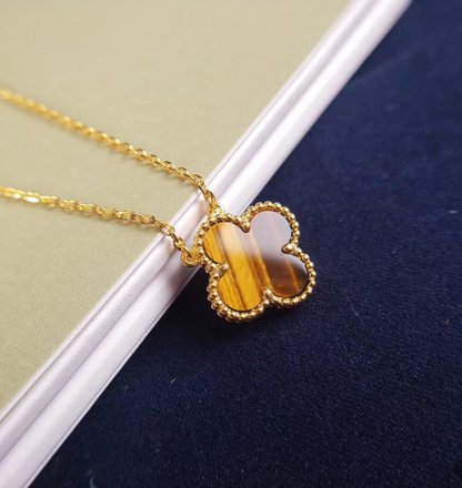 [Mystic]CLOVER 15MM TIGER'S EYS SINGLE FLOWER NECKLACE